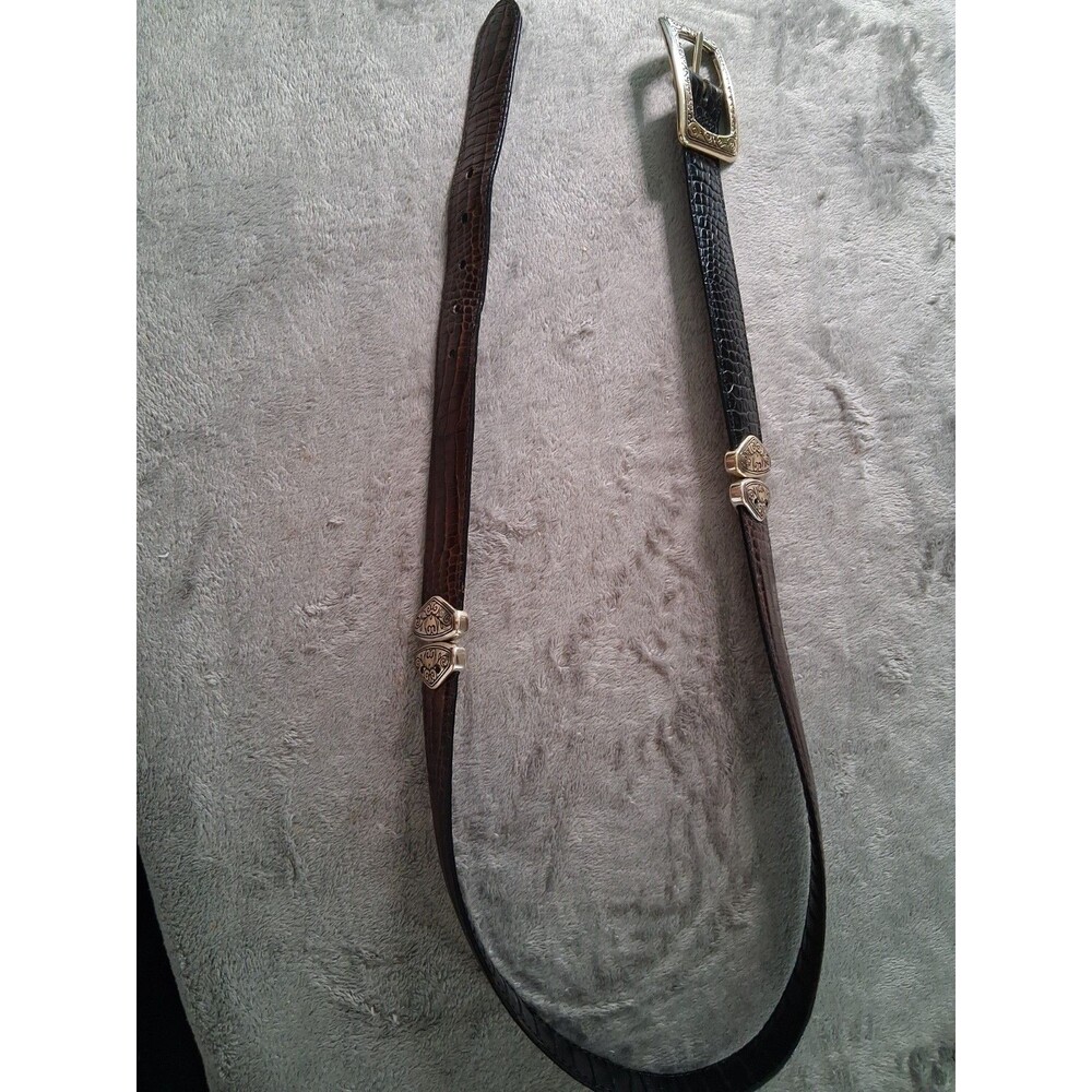 Brighton Belt M/L Brown/Black Croc  Etched Silvertone Hardware #40430 Leather